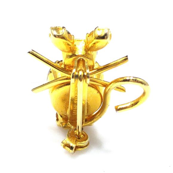Vintage Austria Crystal Mouse Brooch, 1 Inch Figural Topaz & Citrine Rhinestones - Picture 10 of 10